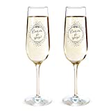 AMAVEL Set 2 Copas de Vino Espumoso Grabadas ¡Larga vida a los recién casados!, Motivo de Corazones, Copas para Parejas, Copas de Champán, Decoraciones de Boda, Accesorios para el Hogar